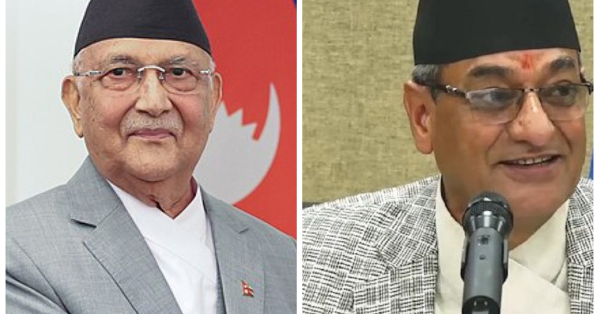 पूर्वप्रधानमन्त्री केपी शर्मा ओली र तत्कालीन  गृहमन्त्री रमेश लेखक पक्राउ
