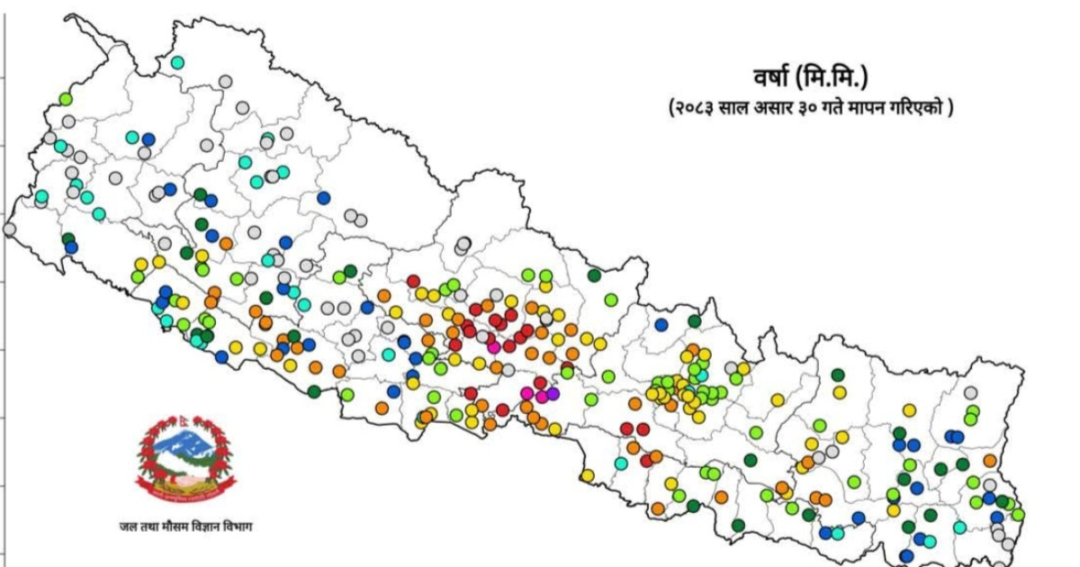 २४ घण्टामा चितवनमा सबैभन्दा धेरै ३१९.८ मिमी वर्षा