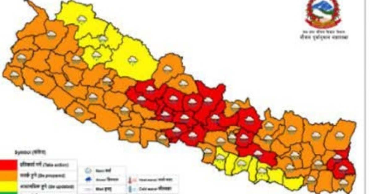 मनसुन थप सक्रिय, दुई दिन देशका धेरै स्थानमा भारीदेखि अति भारी वर्षाको सम्भावना